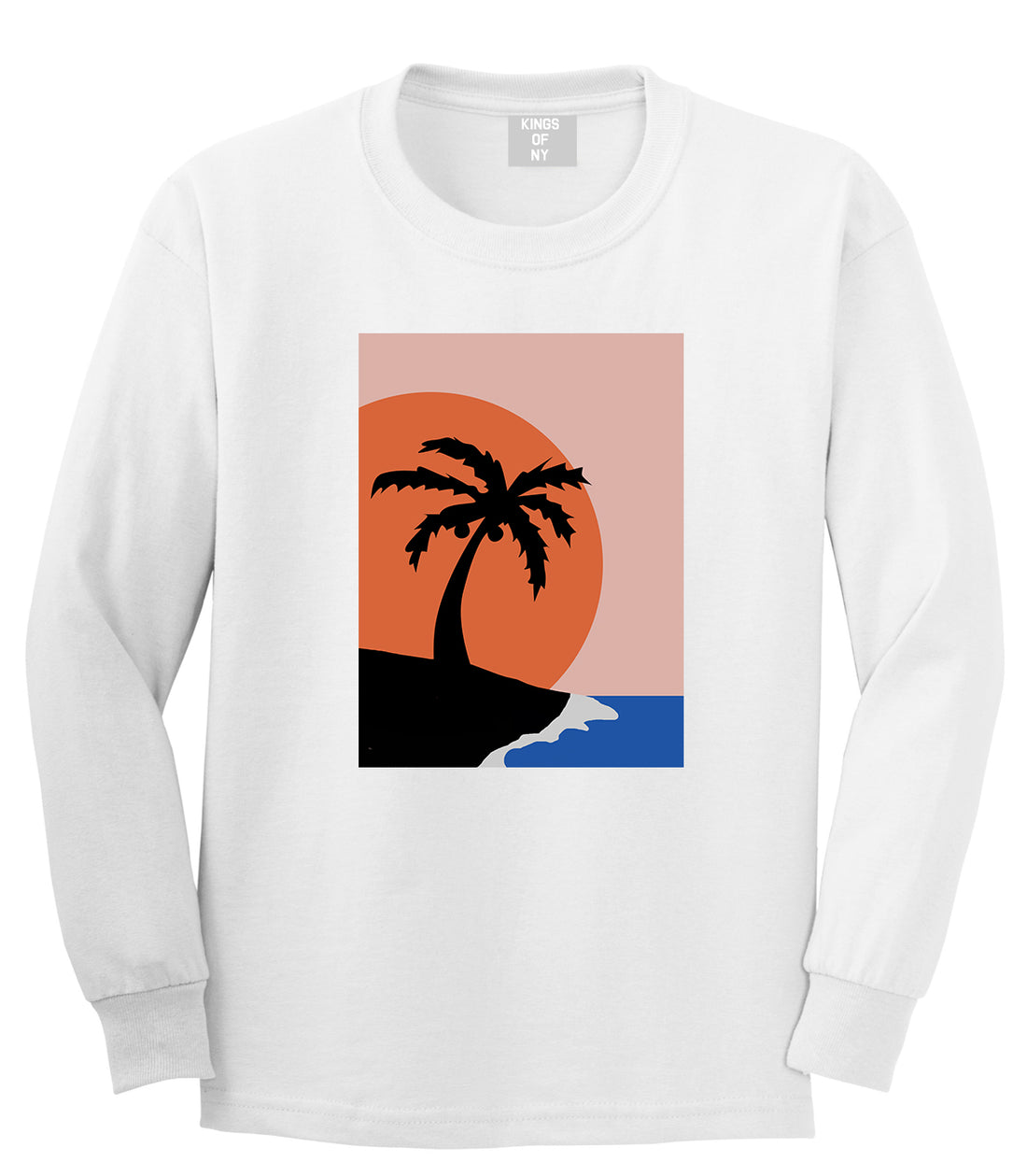 Sunset Palm Tree Vacation Mens Long Sleeve T-Shirt White by Kings Of NY