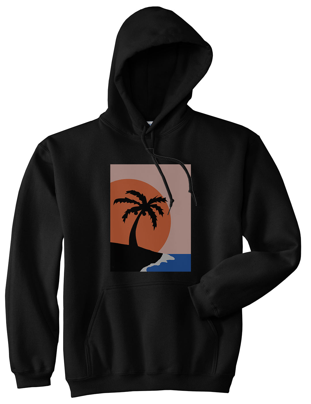 Sunset Palm Tree Vacation Mens Pullover Hoodie Black by Kings Of NY