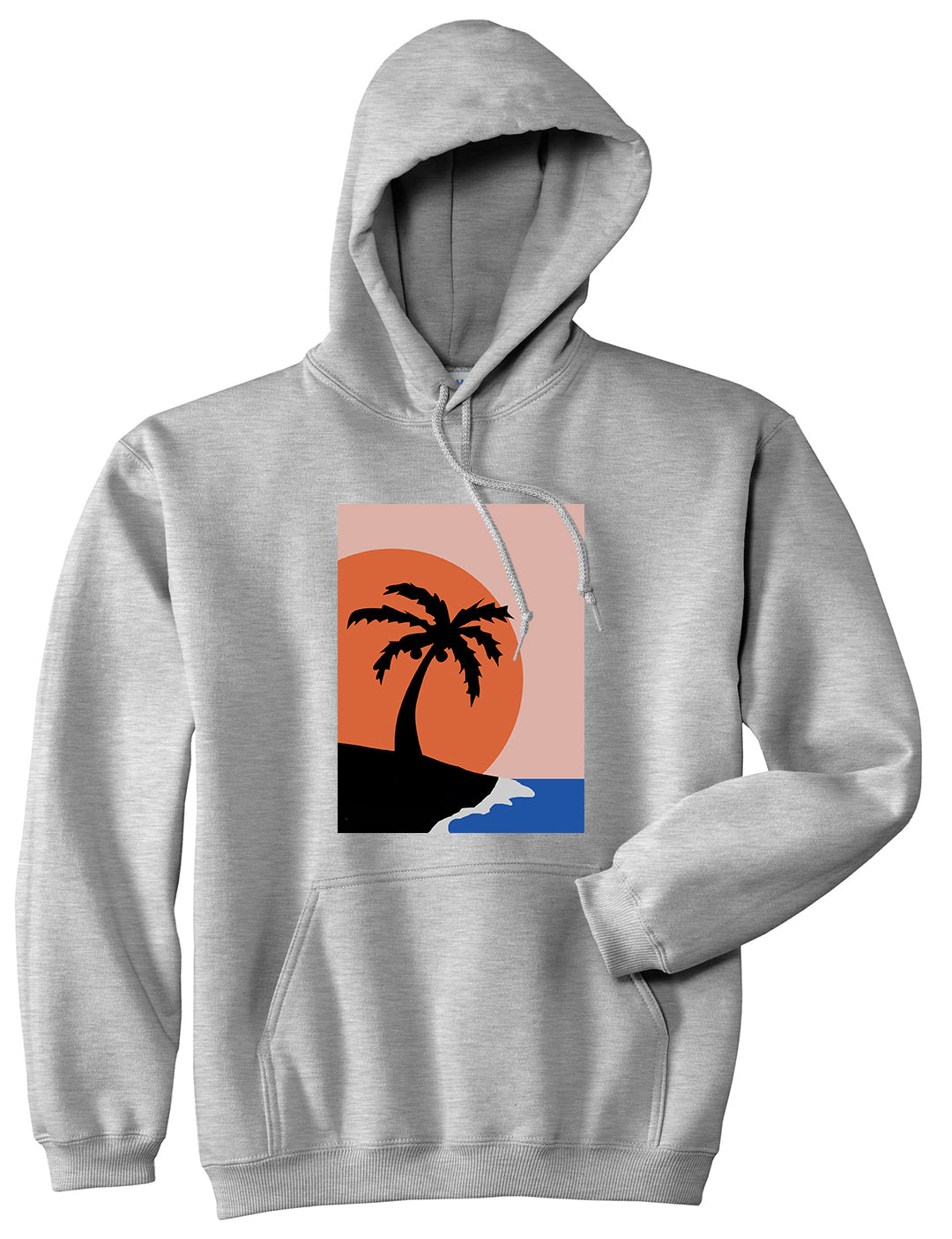 Sunset Palm Tree Vacation Mens Pullover Hoodie Grey by Kings Of NY