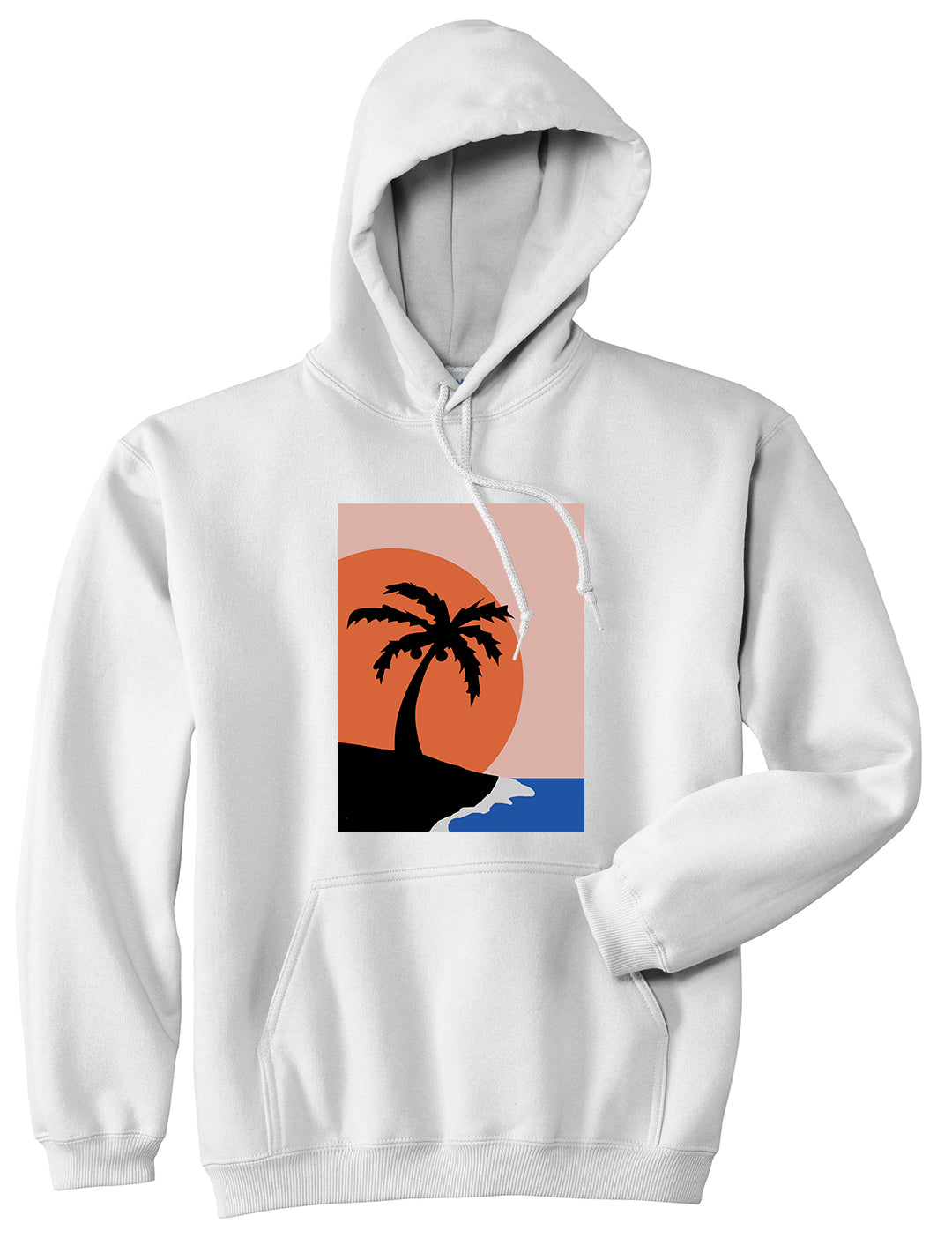 Sunset Palm Tree Vacation Mens Pullover Hoodie White by Kings Of NY