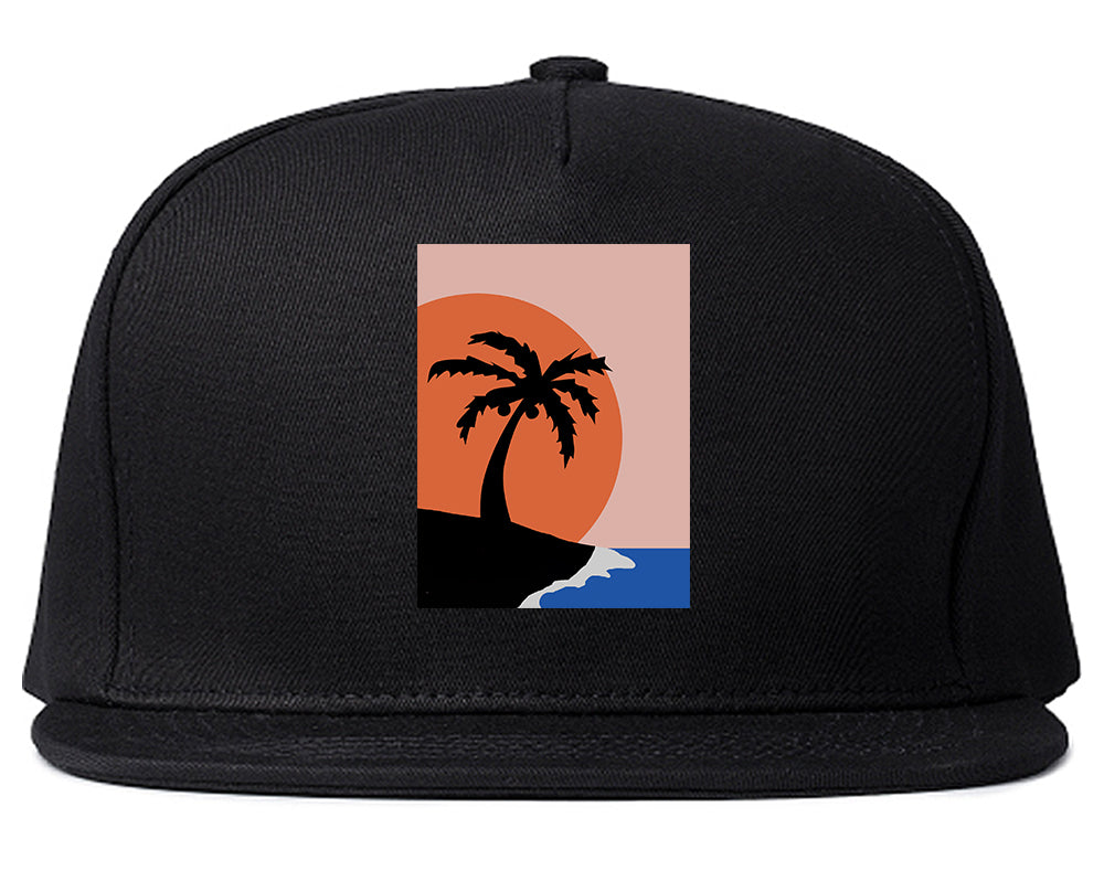 Sunset Palm Tree Vacation Mens Snapback Hat Black