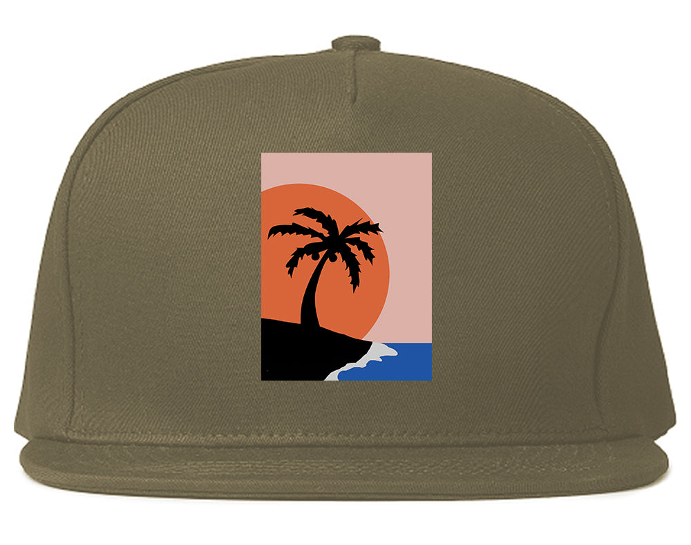 Sunset Palm Tree Vacation Mens Snapback Hat Grey