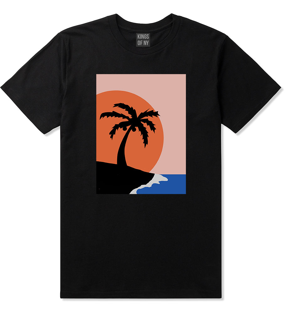 Sunset Palm Tree Vacation Mens T-Shirt Black by Kings Of NY
