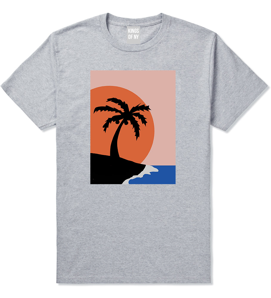 Sunset Palm Tree Vacation Mens T-Shirt Grey by Kings Of NY