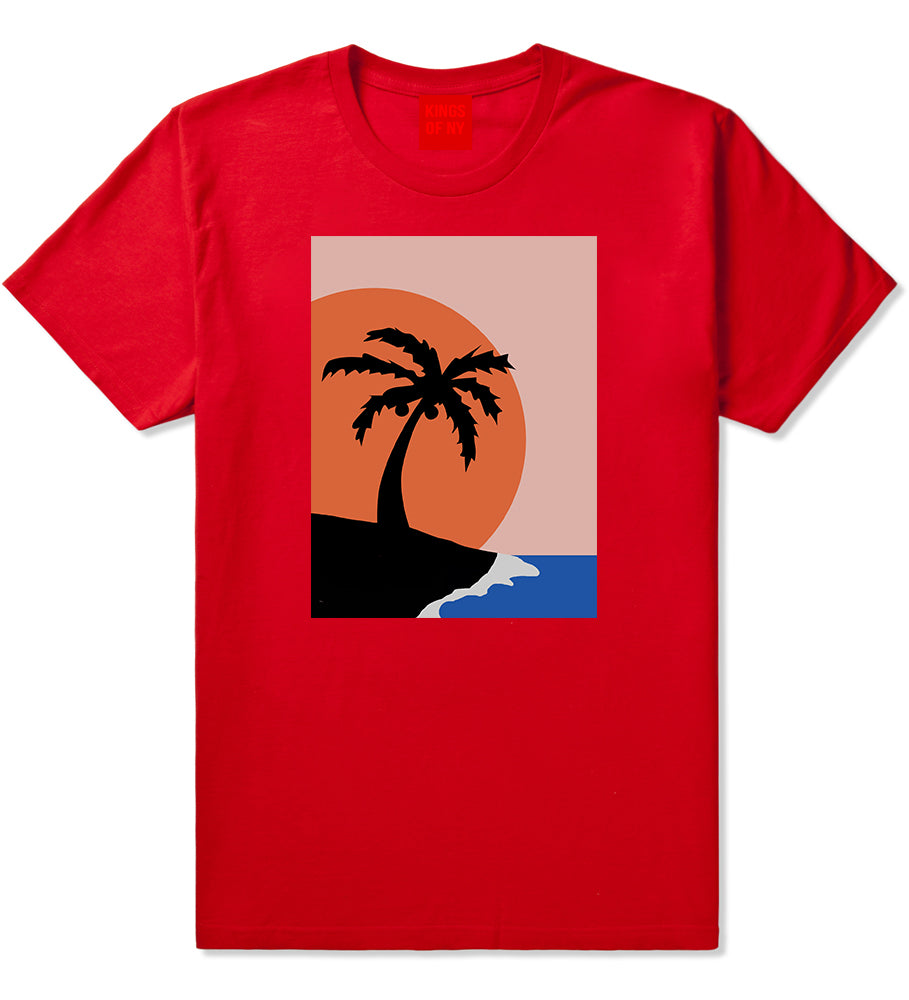 Sunset Palm Tree Vacation Mens T-Shirt Red by Kings Of NY