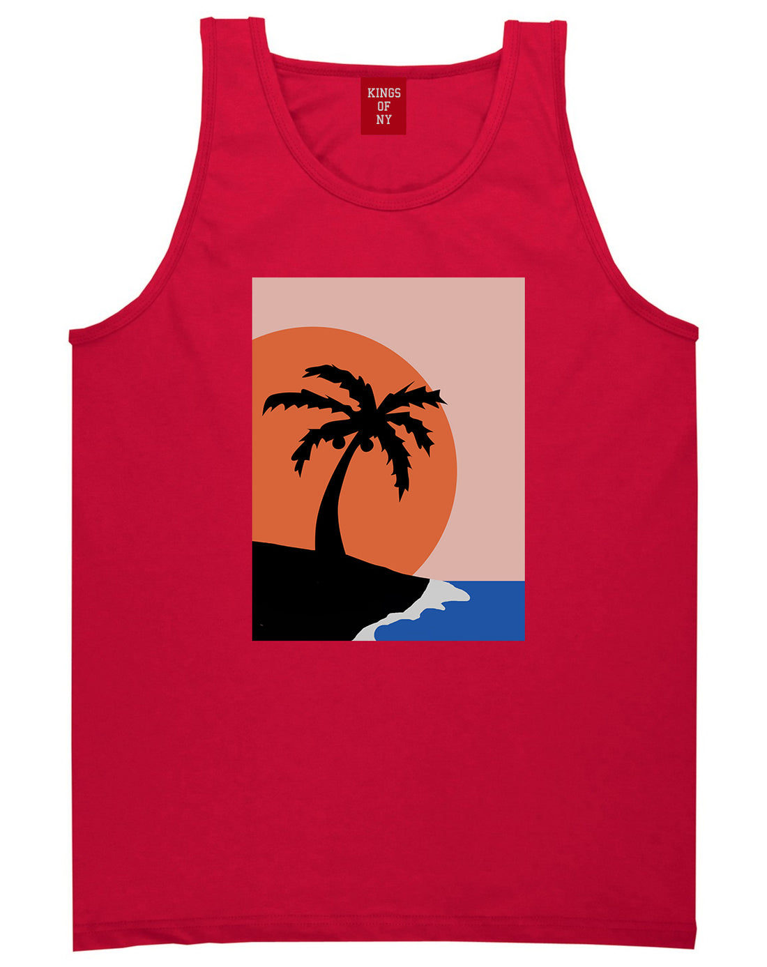 Sunset Palm Tree Vacation Mens Tank Top Shirt Red by Kings Of NY