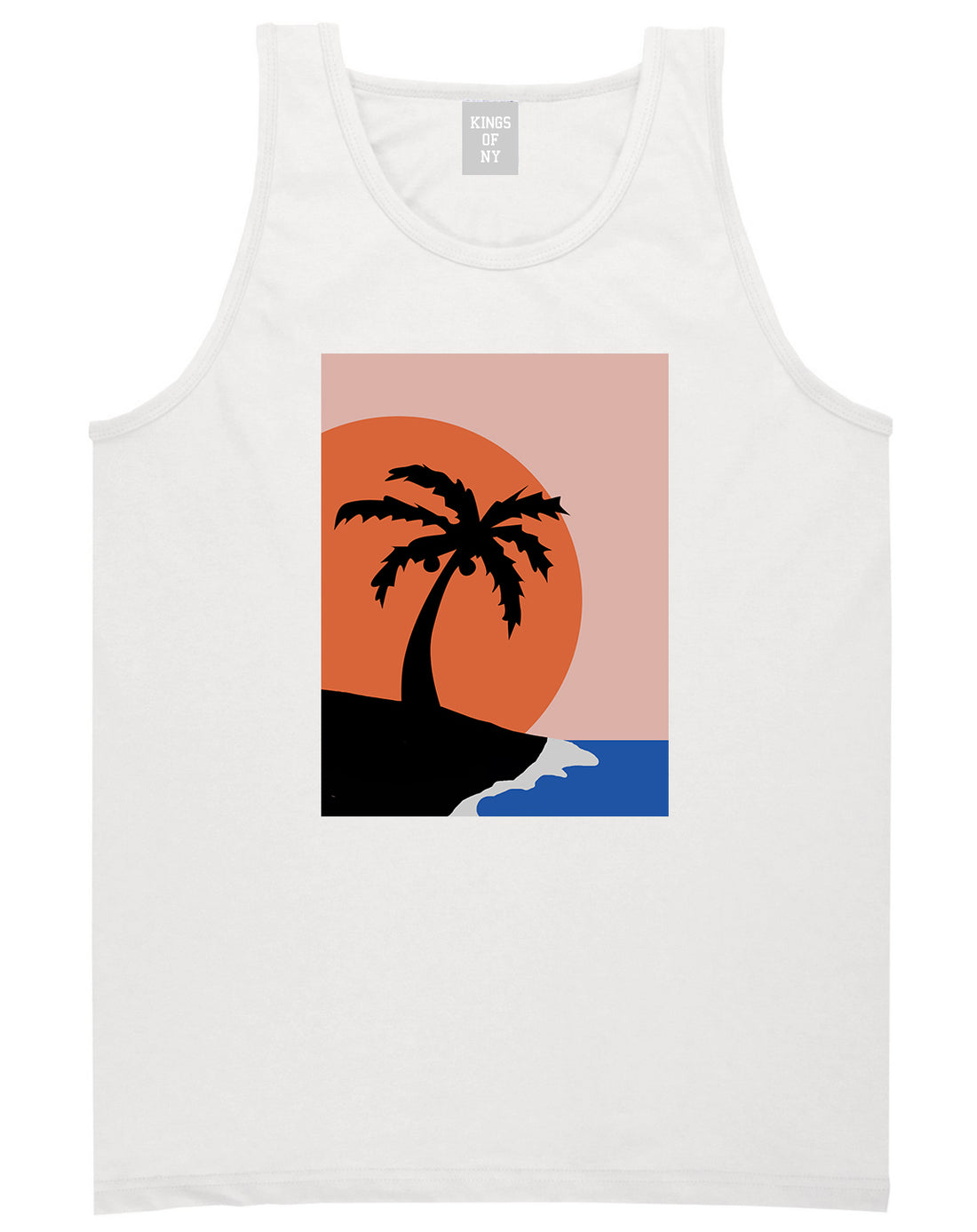 Sunset Palm Tree Vacation Mens Tank Top Shirt White by Kings Of NY