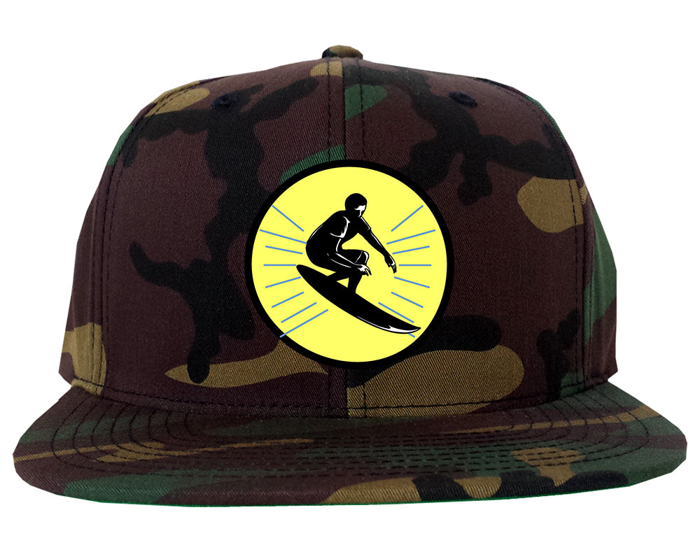 Surfing Surfer Mens Snapback Hat Green Camo