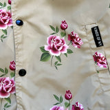 Tan Pink Rose Floral Print Mens Coaches Jacket Pocket Label