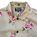 Tan Pink Rose Floral Print Mens Coaches Jacket Brand Label