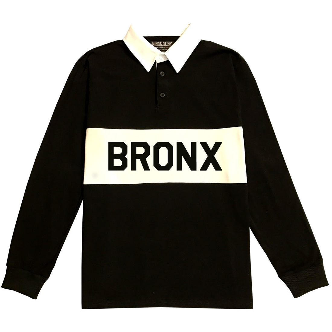 The Bronx New York Striped Mens Long Sleeve Rugby Shirt Black