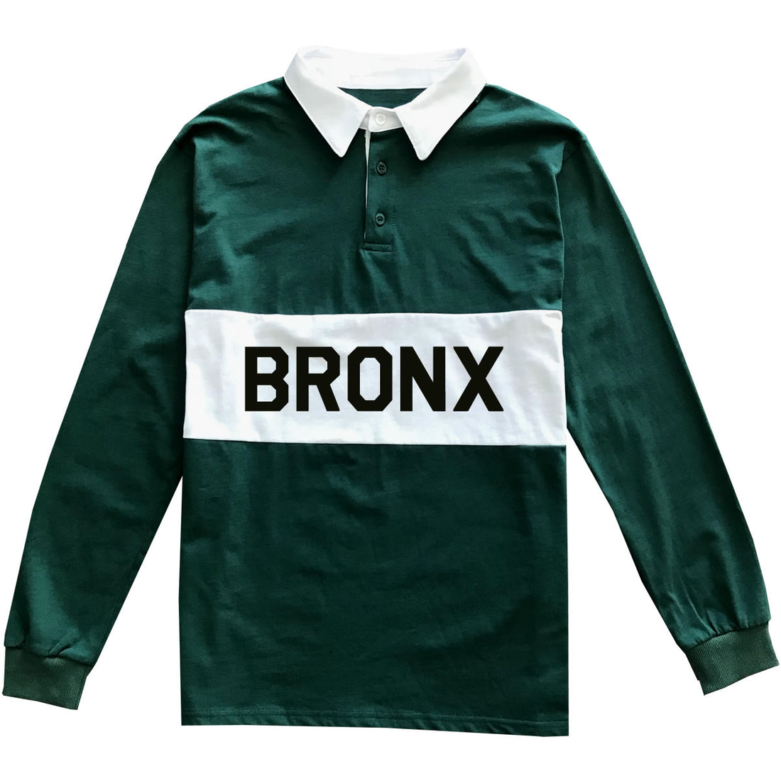 The Bronx New York Striped Mens Long Sleeve Rugby Shirt Green