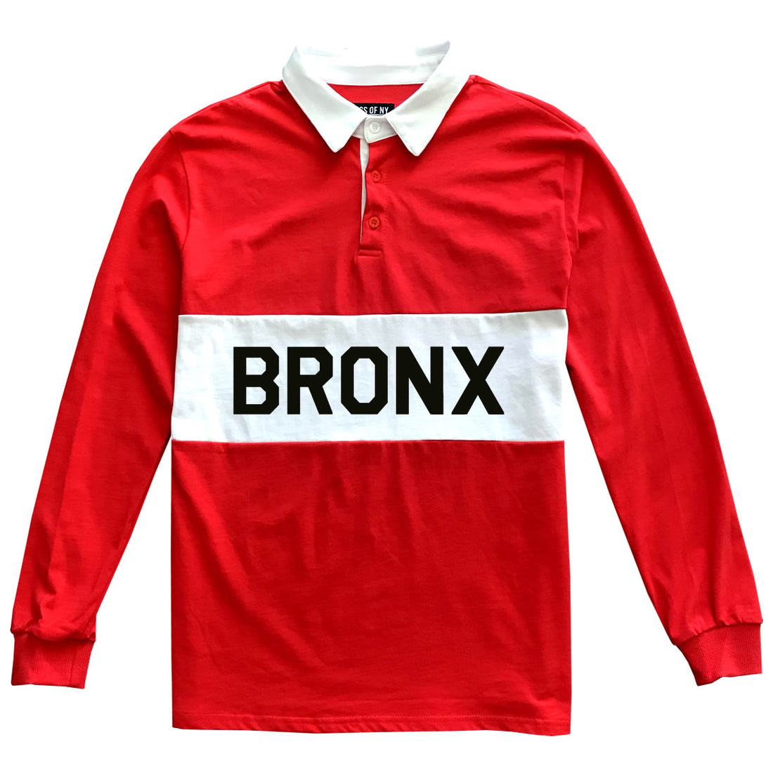 The Bronx New York Striped Mens Long Sleeve Rugby Shirt Red