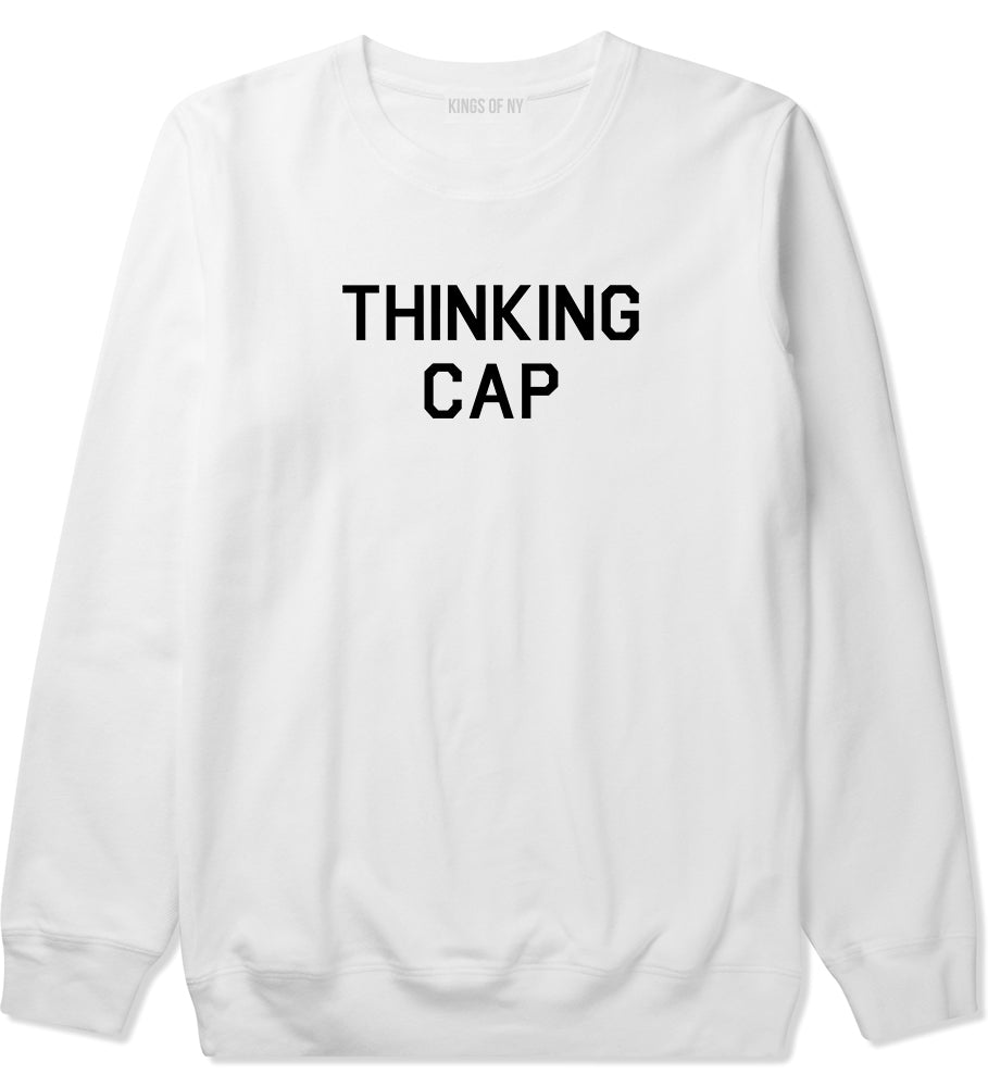 Thinking Cap Funny Nerd White Crewneck Sweatshirt by Kings Of NY