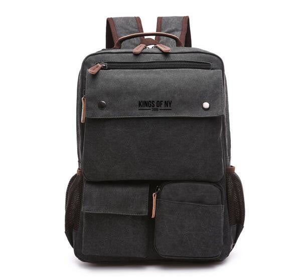 3 Pocket Mens Canvas Military Style Black Travel Backpack