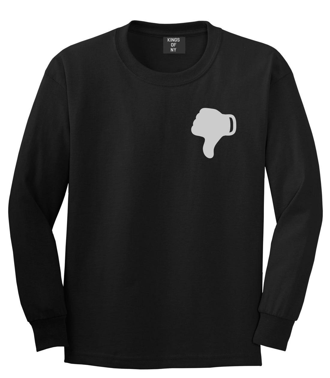 Thumbs Down Emoji Chest Black Long Sleeve T-Shirt by Kings Of NY