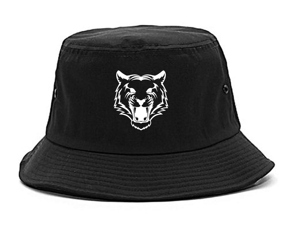 Tiger Face Outline Mens Snapback Hat Black