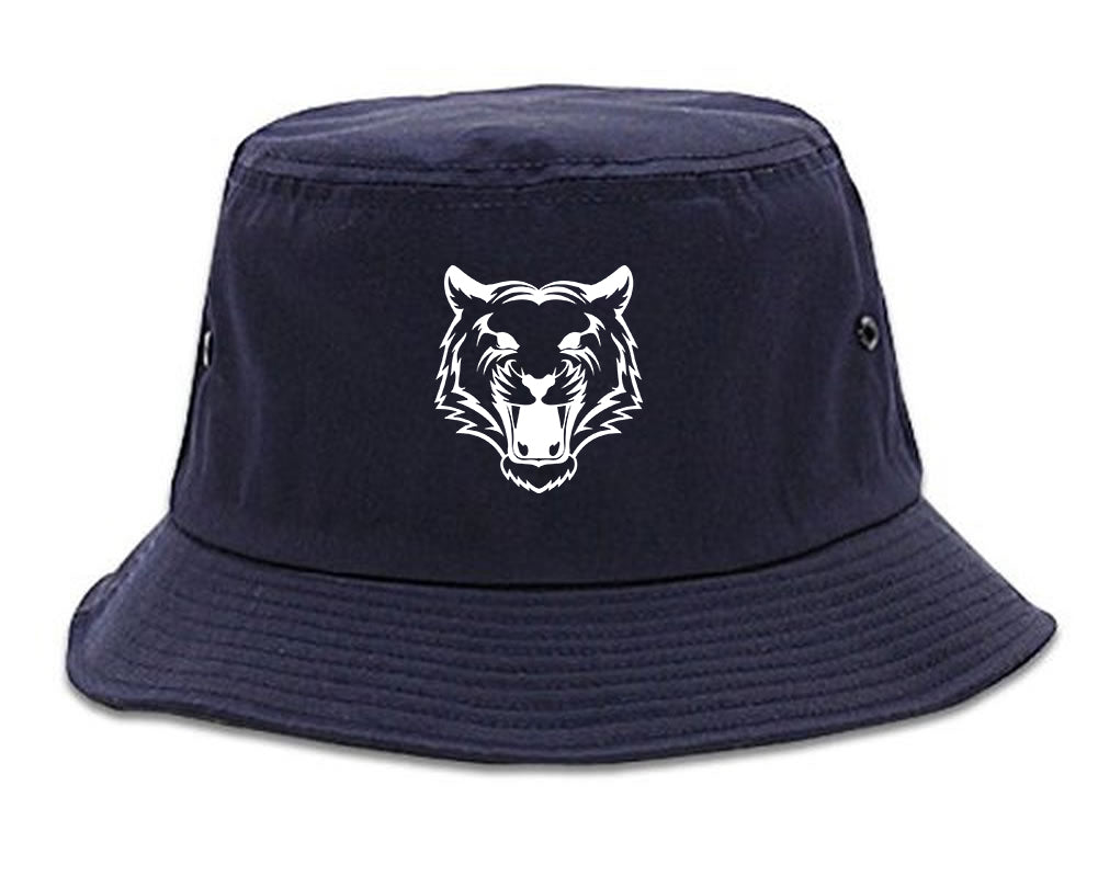 Tiger Face Outline Mens Snapback Hat Navy Blue