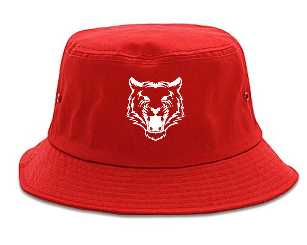 Tiger Face Outline Mens Snapback Hat Red