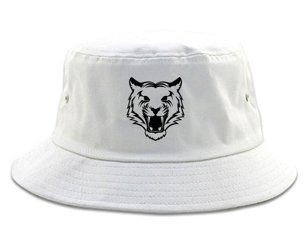 Tiger Face Outline Mens Snapback Hat White