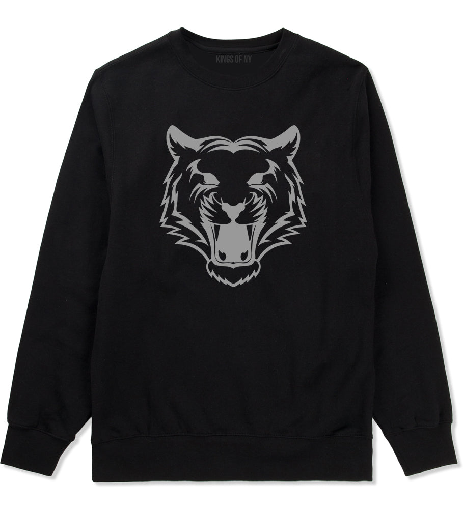 Tiger Face Outline Mens Crewneck Sweatshirt Black