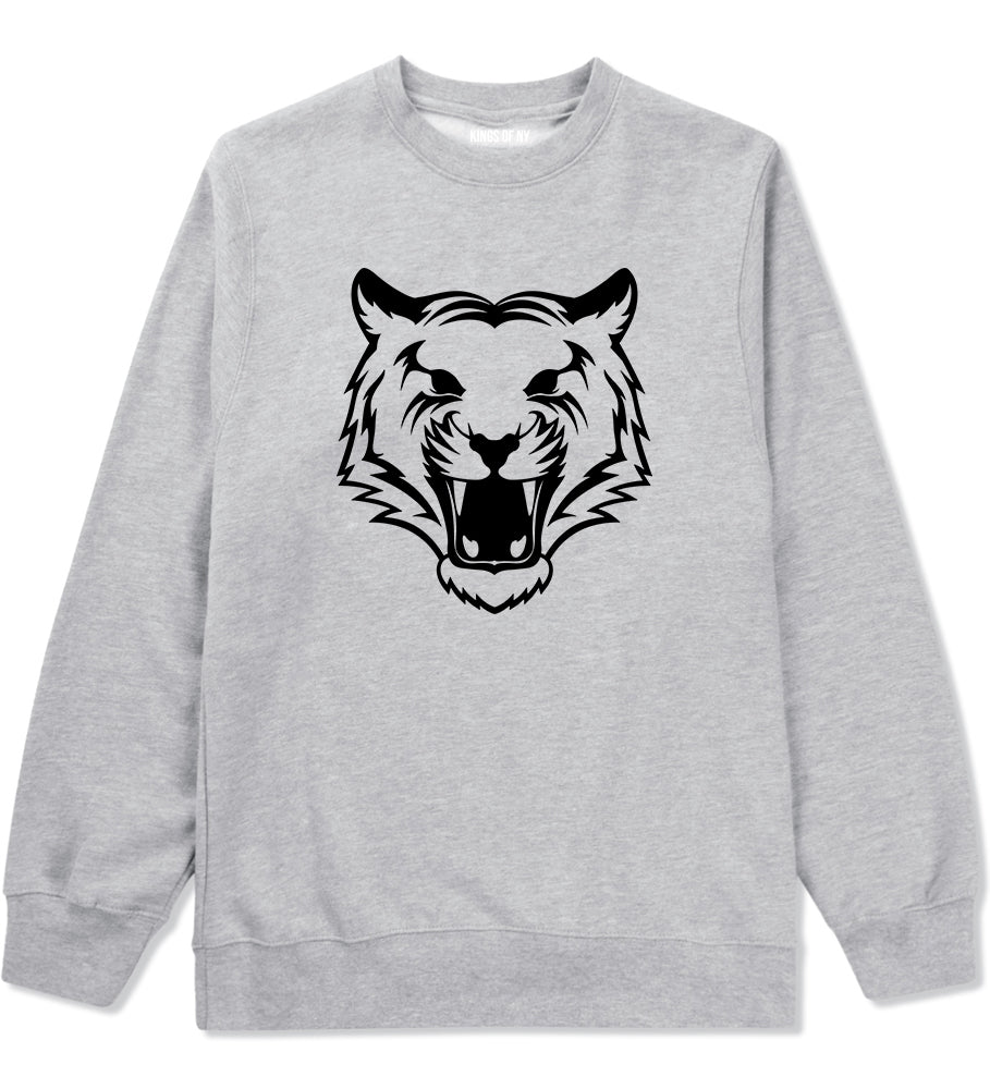 Tiger Face Outline Mens Crewneck Sweatshirt Grey