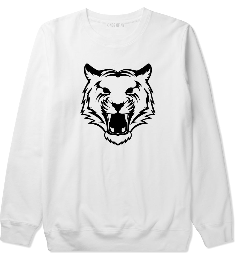 Tiger Face Outline Mens Crewneck Sweatshirt White