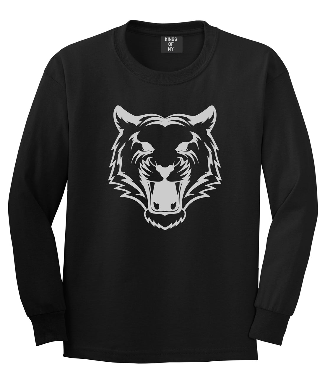 Tiger Face Outline Mens Long Sleeve T-Shirt Black