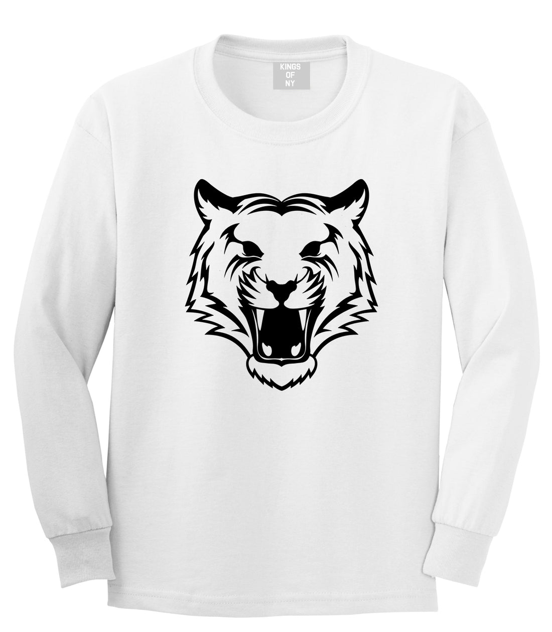 Tiger Face Outline Mens Long Sleeve T-Shirt White