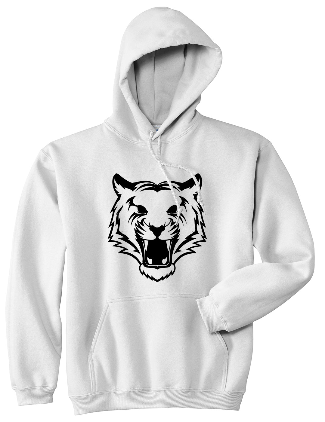 Tiger Face Outline Mens Pullover Hoodie White