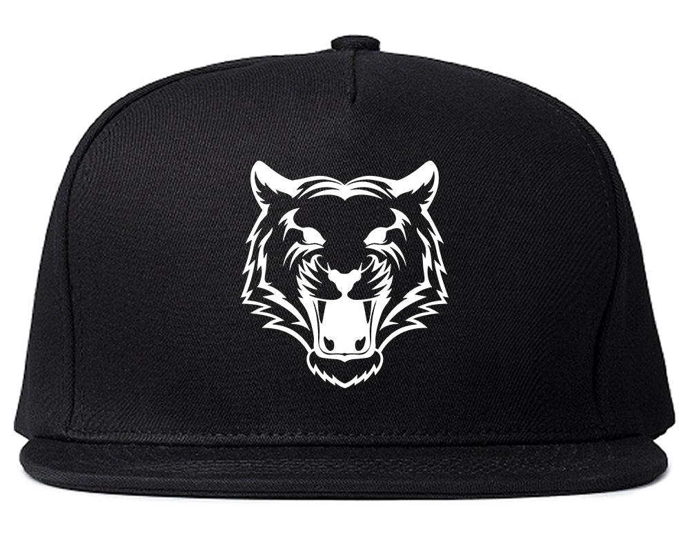 Tiger Face Outline Mens Snapback Hat Black