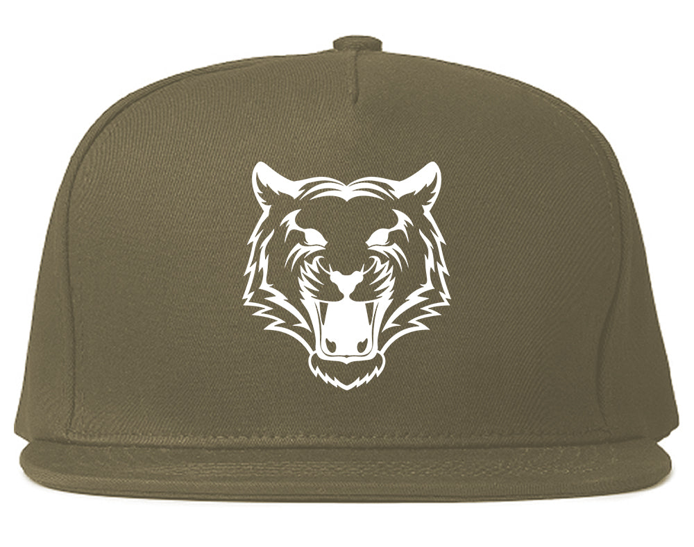 Tiger Face Outline Mens Snapback Hat Grey