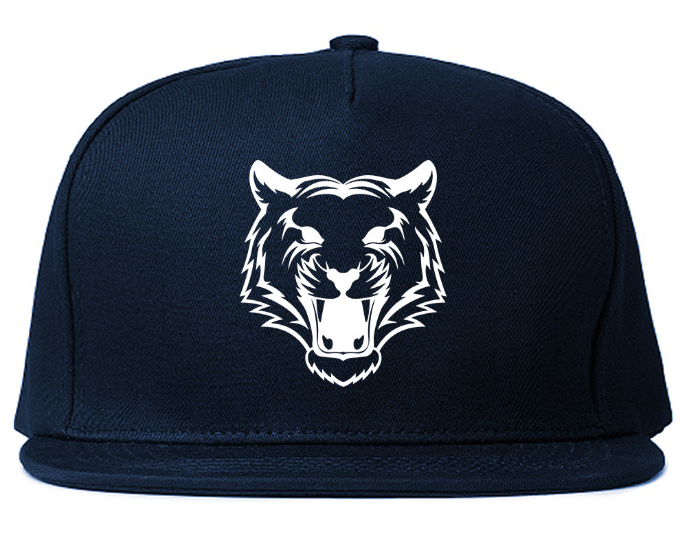 Tiger Face Outline Mens Snapback Hat Navy Blue