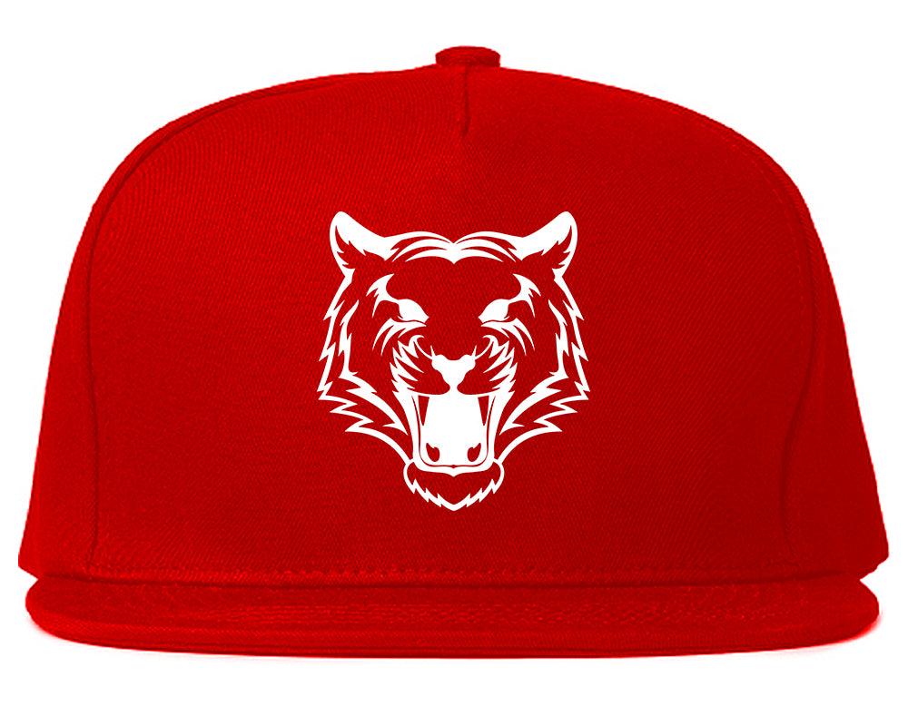 Tiger Face Outline Mens Snapback Hat Red