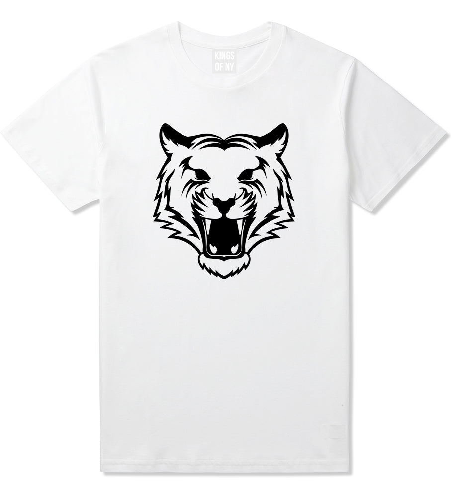 Tiger Face Outline Mens T Shirt White