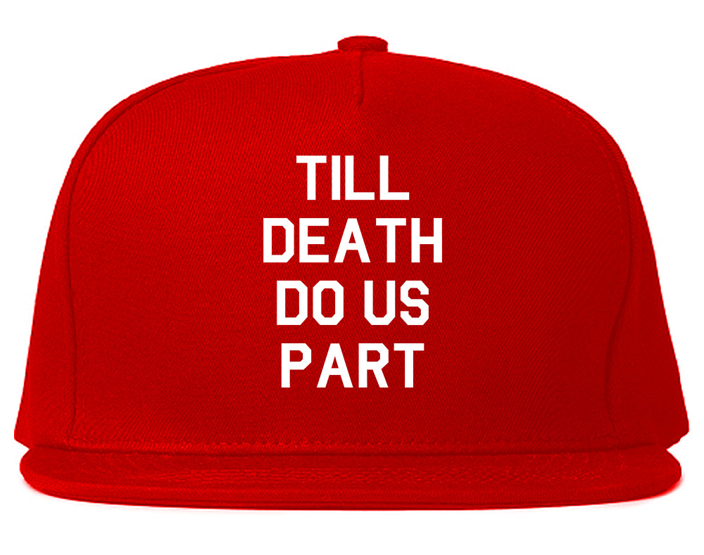 Till Death Do Us Part Skull Mens Snapback Hat Red