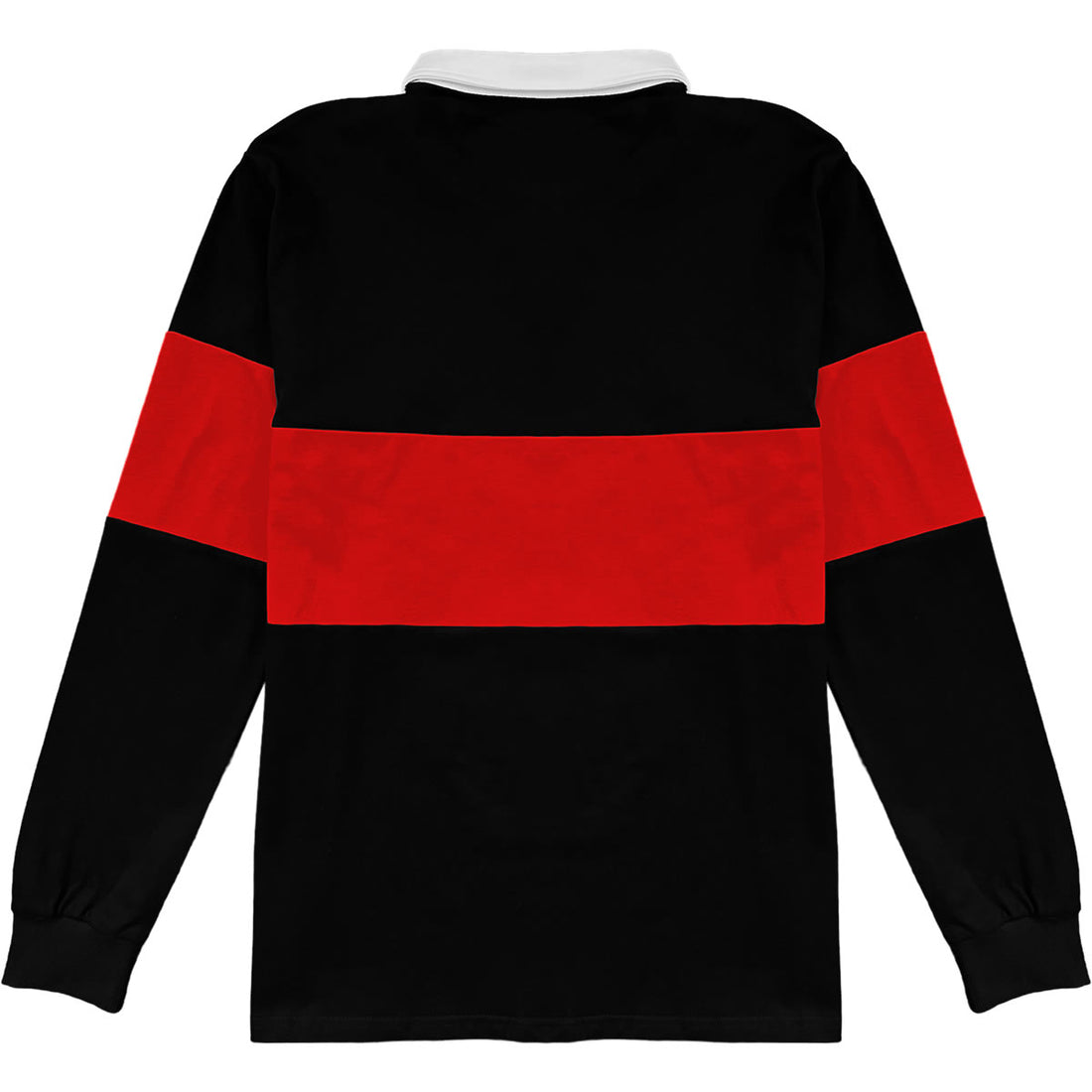Traditional Black And Red Striped Mens Long Sleeve Rugby Shirt Back