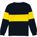 Traditional Navy Blue And Yellow Striped Mens Long Sleeve Rugby Shirt Back