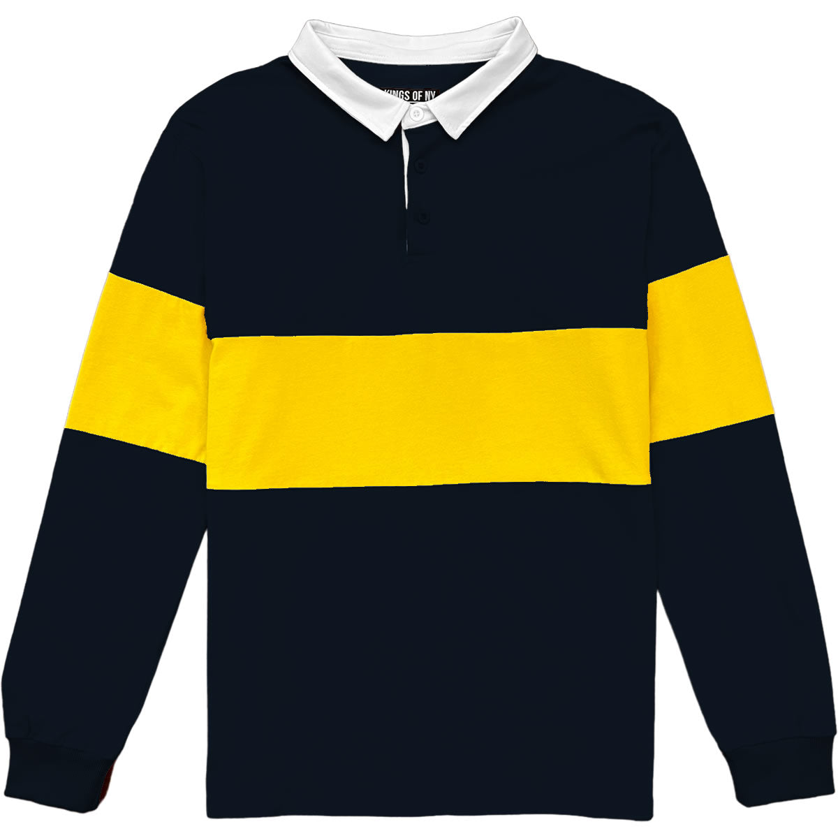 Blue and yellow striped long store sleeve shirt