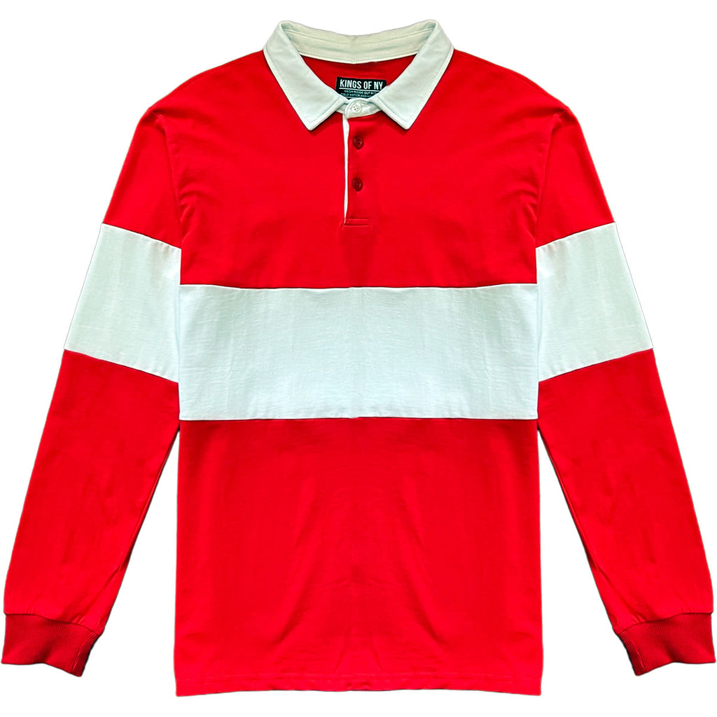 red and white rugby shirt