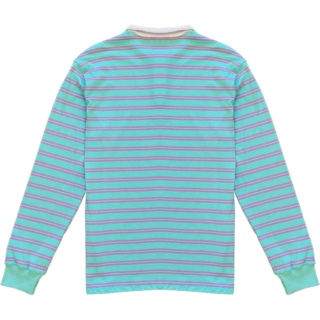 Turquoise Blue And Purple Double Striped Mens Long Sleeve Rugby Shirt Back