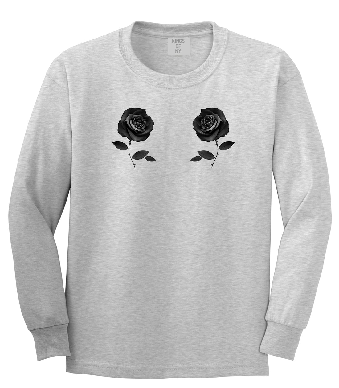 Two Roses Floral Long Sleeve T-Shirt in Grey