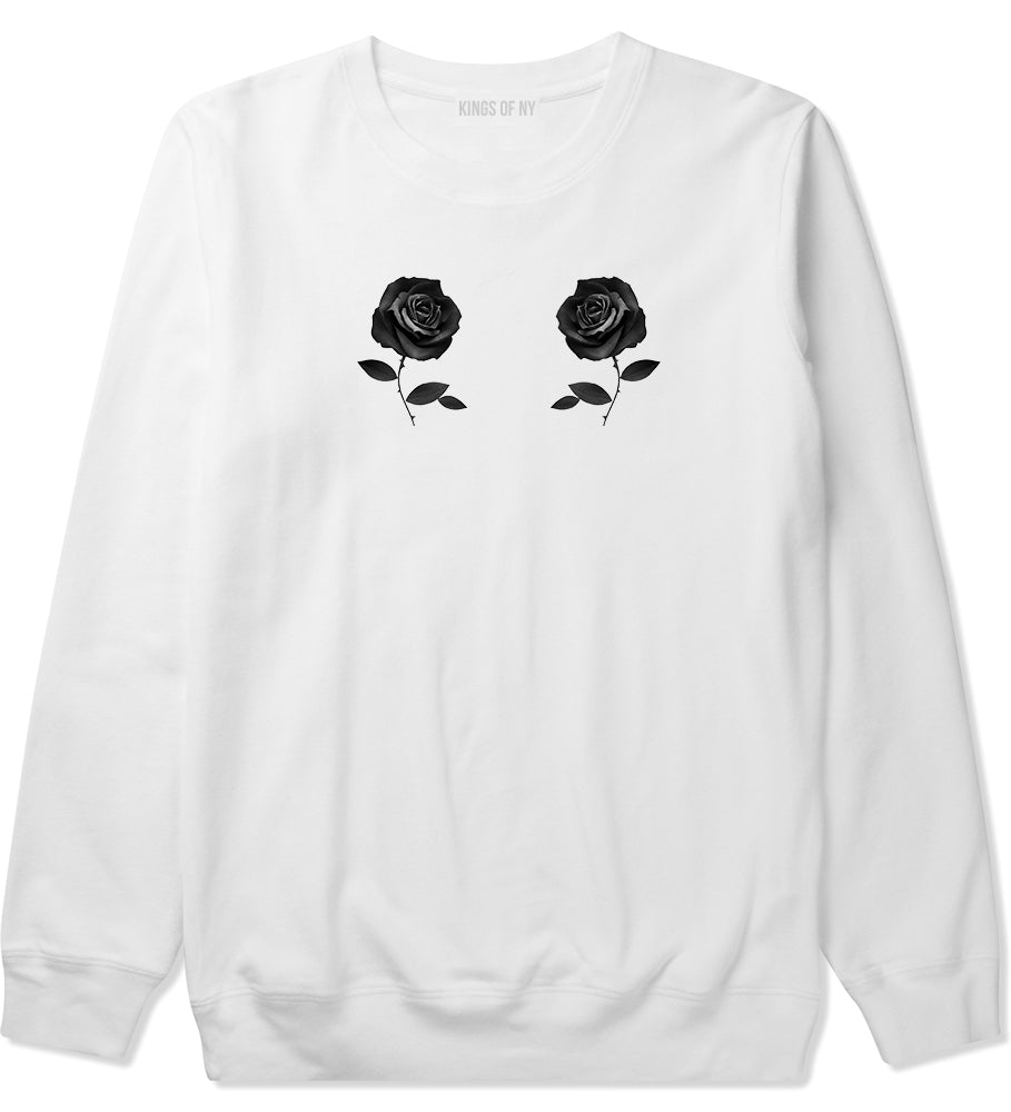 Two Roses Floral Crewneck Sweatshirt in White