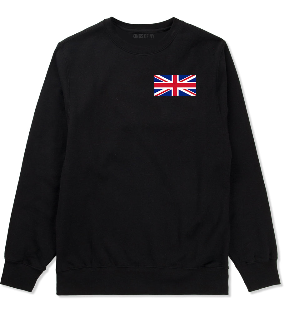 UK British Flag Chest Black Crewneck Sweatshirt by Kings Of NY