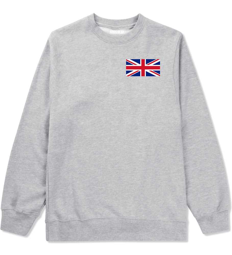 UK British Flag Chest Grey Crewneck Sweatshirt by Kings Of NY
