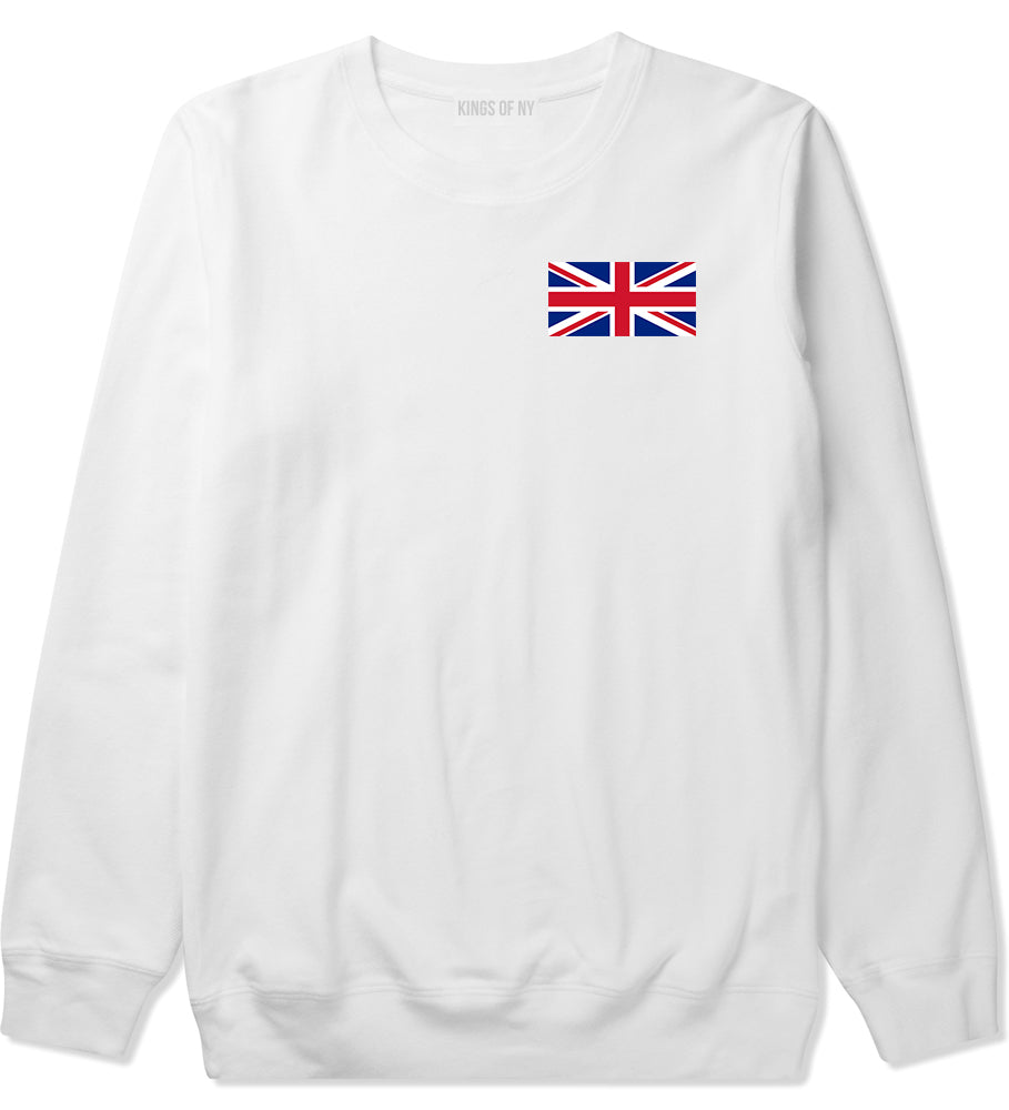 UK British Flag Chest White Crewneck Sweatshirt by Kings Of NY