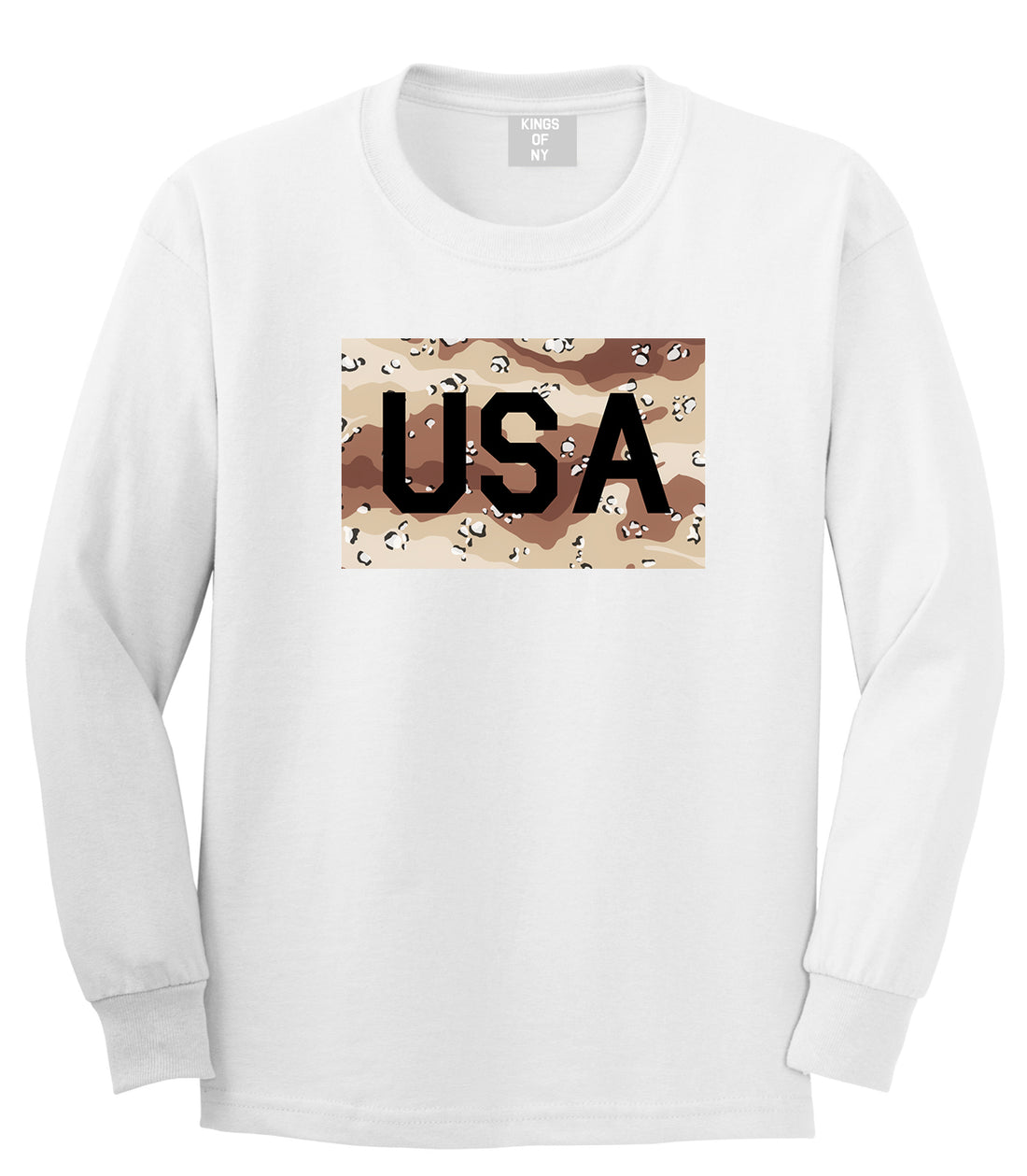 USA Desert Camo Army Mens White Long Sleeve T-Shirt by Kings Of NY