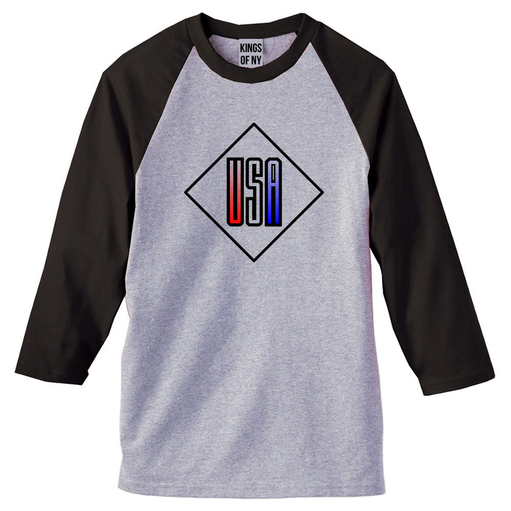 USA Diamond Logo 3/4 Sleeve Raglan T-Shirt in Grey