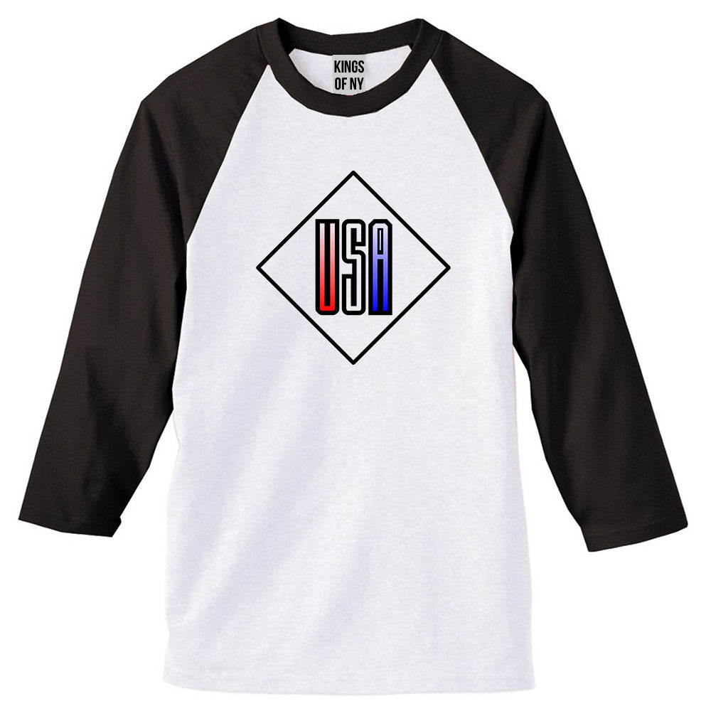 USA Diamond Logo 3/4 Sleeve Raglan T-Shirt in White