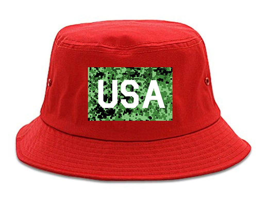 USA_Digital_Camo_Army Mens Red Bucket Hat by Kings Of NY